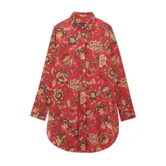 Ethnic Floral Print Long Sleeve Long Shirt - Floral - View 1