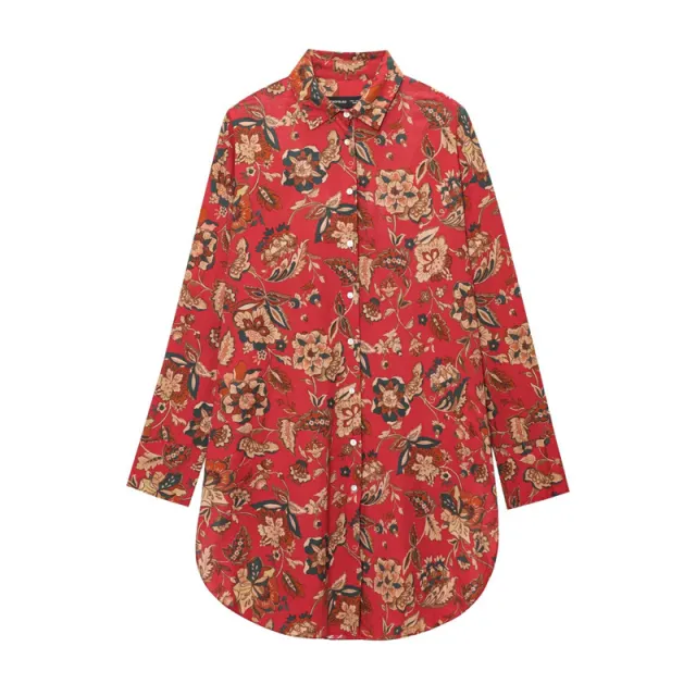 Ethnic Floral Print Long Sleeve Long Shirt - Shop at LoveMi