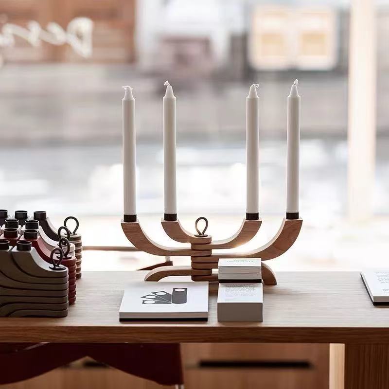 Modern Light-luxury Metal And Solid Wood Candle Holder With Candles