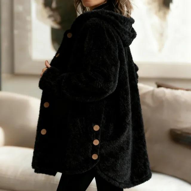 Women's Loose Hooded Fleece Casual Jacket Black - Shop at LoveMi