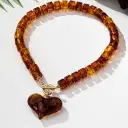 Retro Amber Heart Pendant Necklace And Bracelet Set view 4