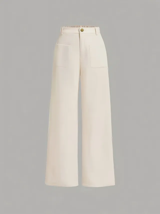 Tall Loose All matching Corduroy Retro Straight leg Trousers White - Shop at LoveMi
