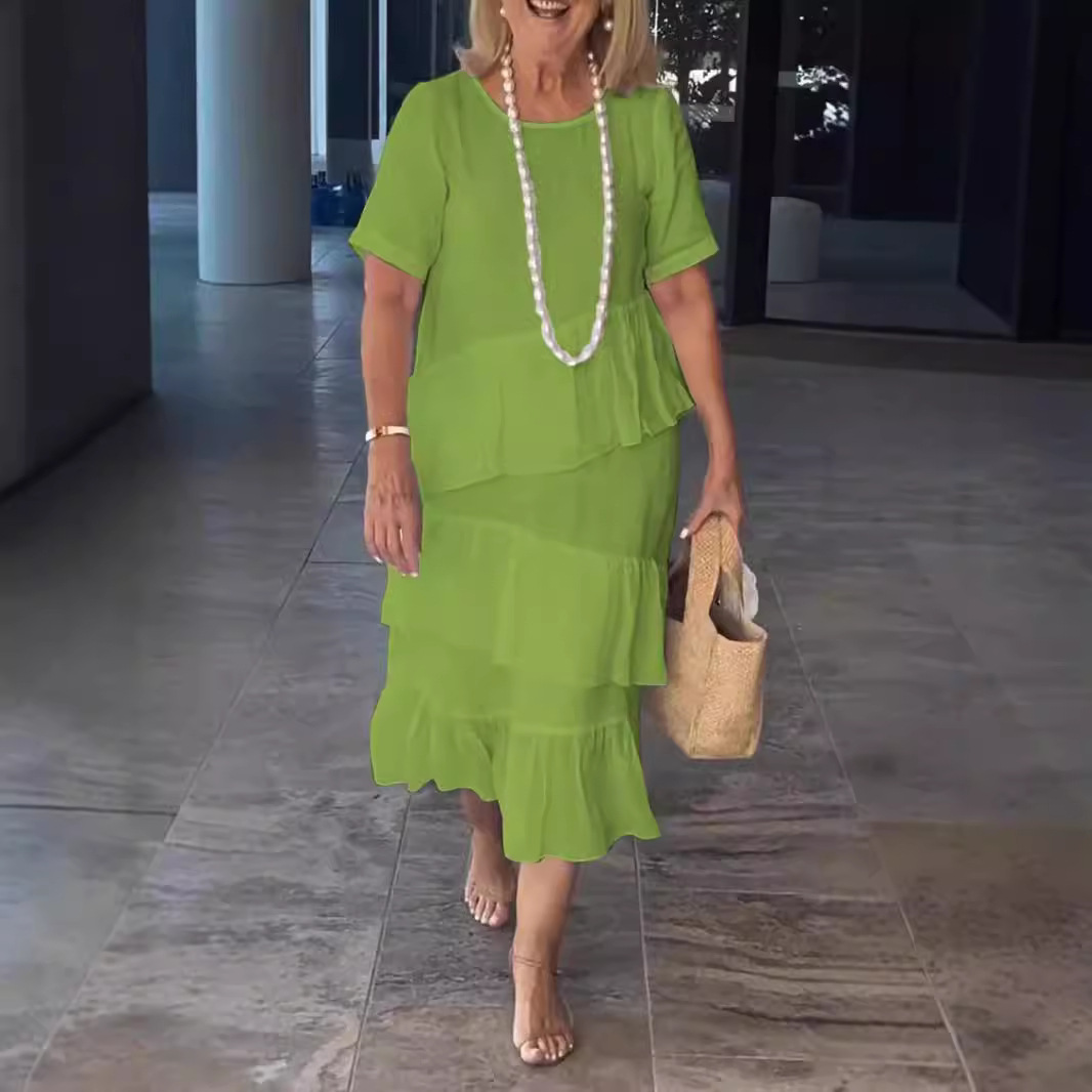 Women's Cotton And Linen Casual Solid Color Round Neck Dress