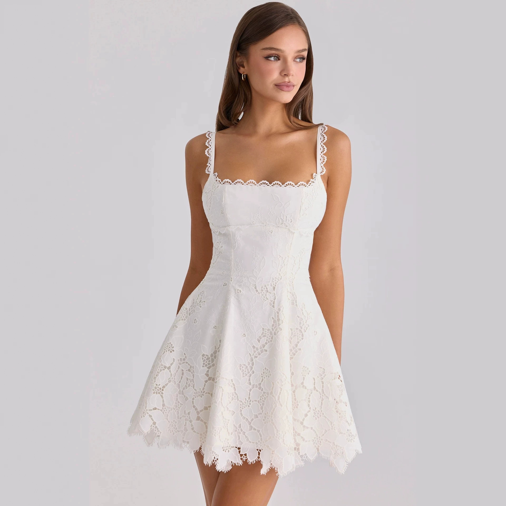 Lace-trimmed Sexy Backless Strap Mini Dress