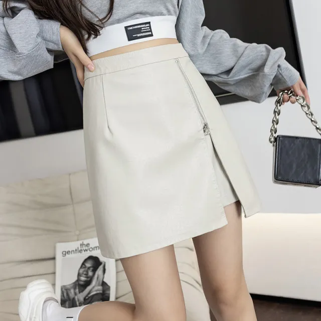 Small Leather Skirt Skirt Women's Autumn And Winter Beige - Shop at LoveMi