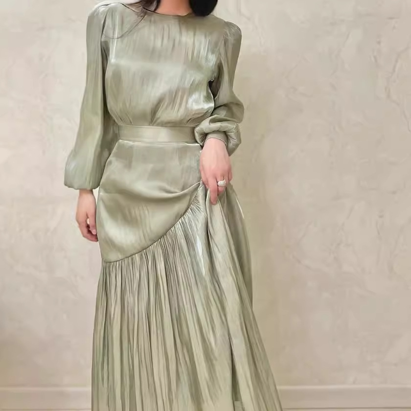 Pleated Lace-Up A-Line Dress, picture 2 of 6