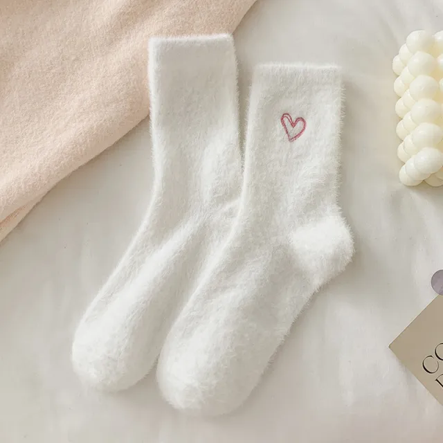Women's Socks Love Embroidered Plush Socks Furry Warm White - Shop at LoveMi
