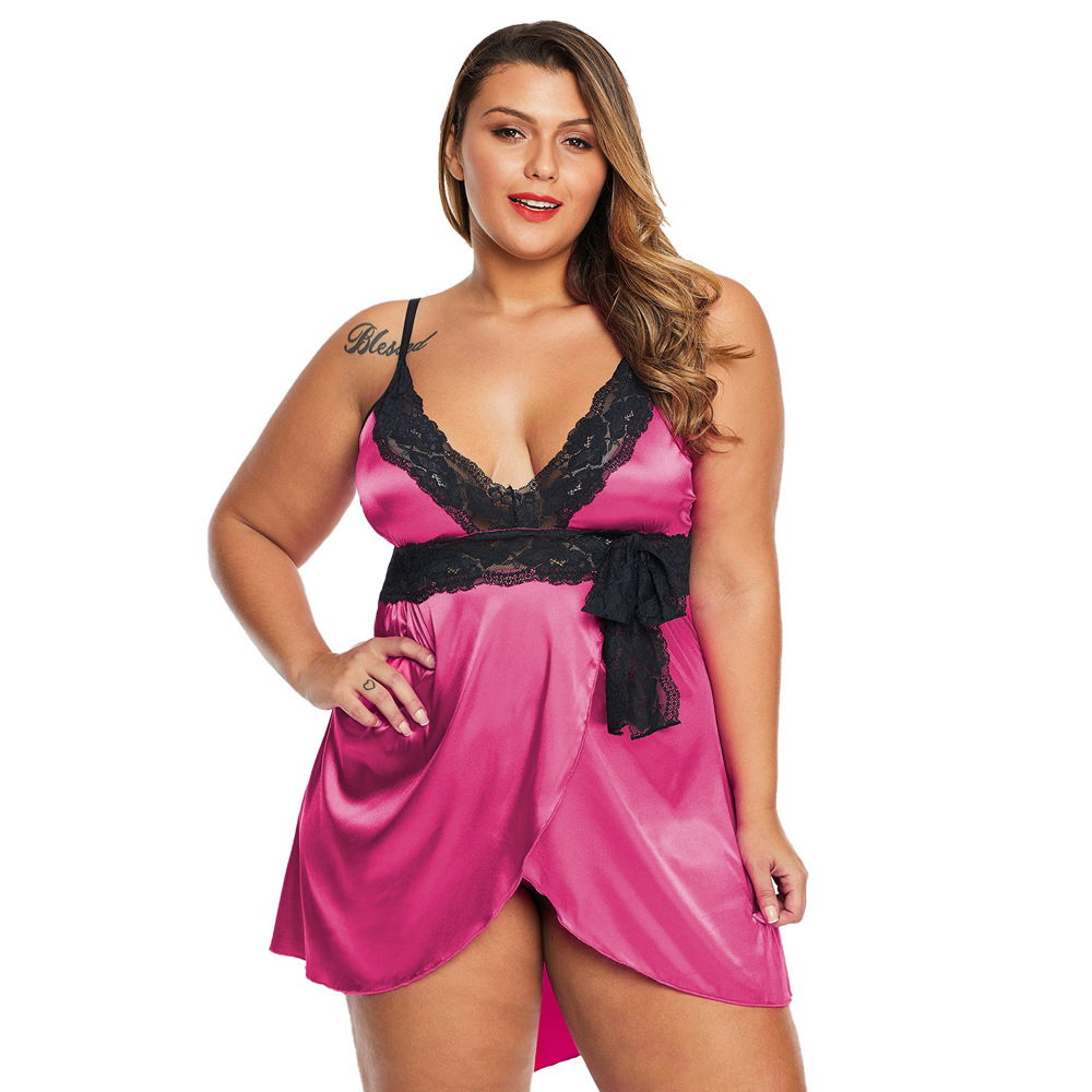 Plus Size Sexy Lingerie Homewear Women's Lace Lace Pajamas For Fat Girls Rose Red - Shop at LoveMi