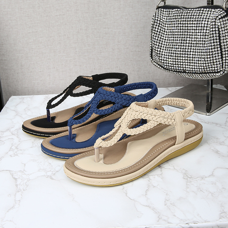 Knitted Simple Lightweight Casual-style Flat Open-toe Sandals In Large Sizes