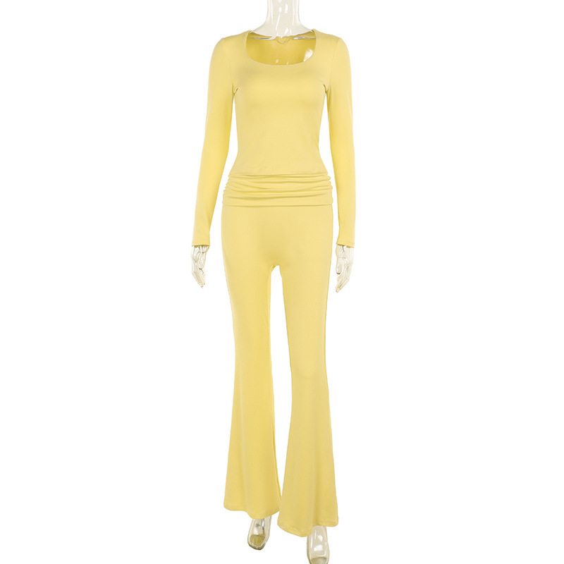 Temperament Leisure Pure Color All matching Square Collar Pleated Foundation Package Yellow - Shop at LoveMi