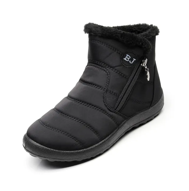 Side Zipper Mid calf Widened Waterproof Plus Size Snow Boots Black - Shop at LoveMi