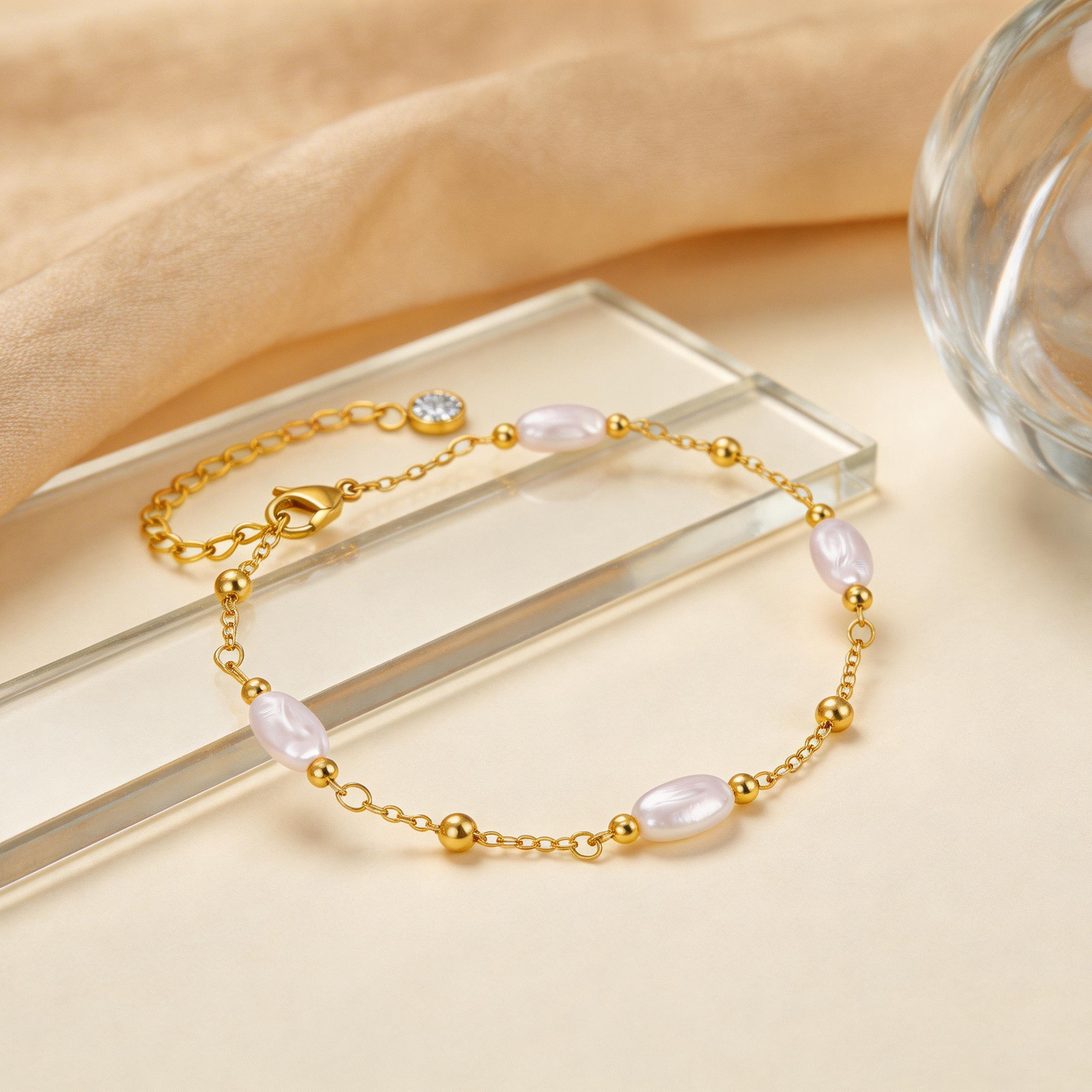Stainless Steel Pearl Chain Anklet, picture 4 of 5