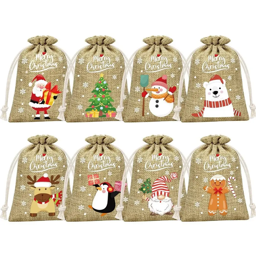 New Christmas Packaging Bag Cotton Rope Linen Drawstring