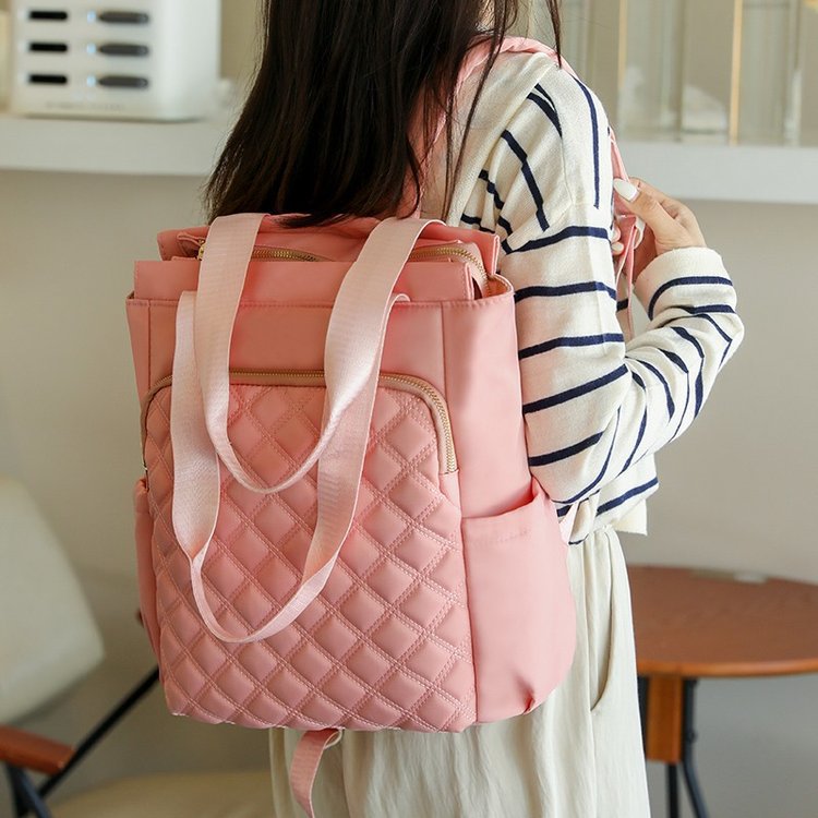 Stylish Casual Dual-handle Backpack With Embroidered Diamond-pattern Designversatile And Perfect For Everyday Use For Women
