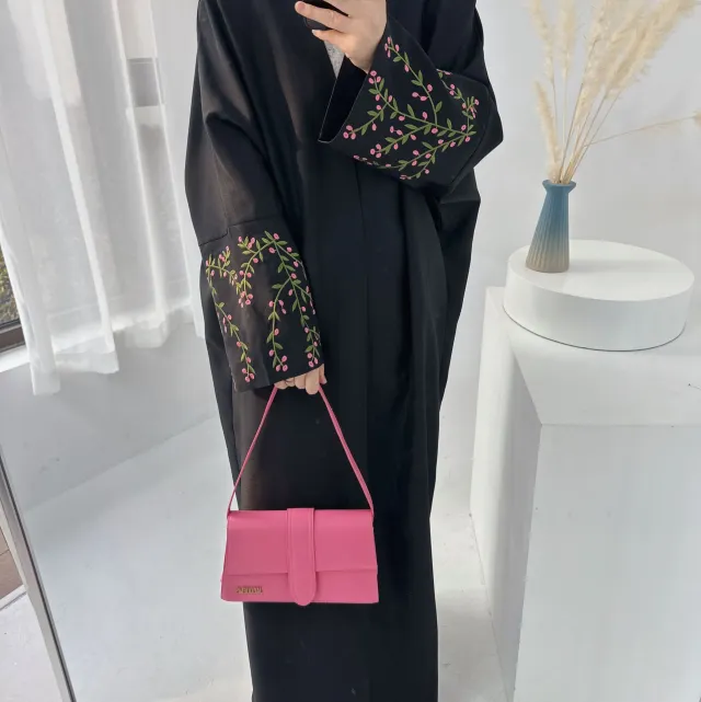 Dubai Middle East Turkey Dubai Flower Embroidered Elegant Cardigan Robe Black - Shop at LoveMi