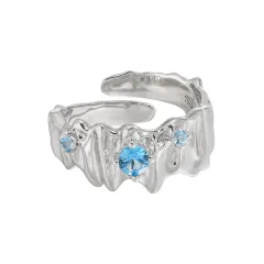 Design A Personalized Blue Zircon Sterling Silver Ring - White Gold Color - View 1