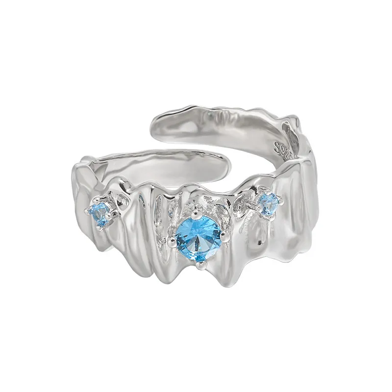 Design A Personalized Blue Zircon Sterling Silver Ring - White Gold Color