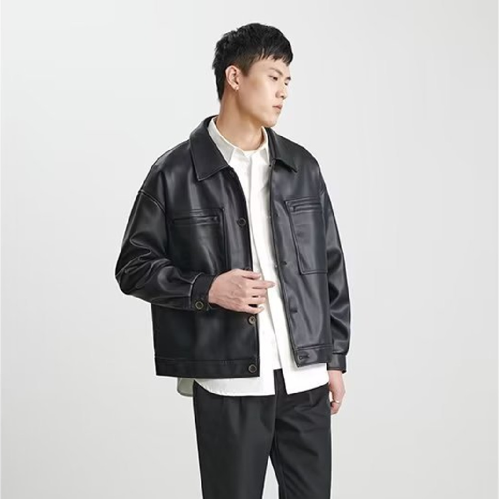 Fashion PU Leather Coat Men's Top