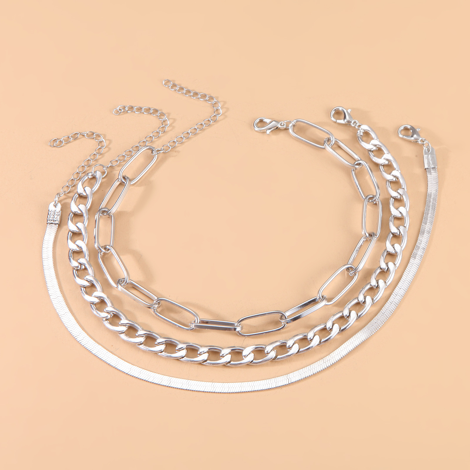 Multi-layer Metal Chain Bead Necklace Anklet Combination Popular Fashion Personality