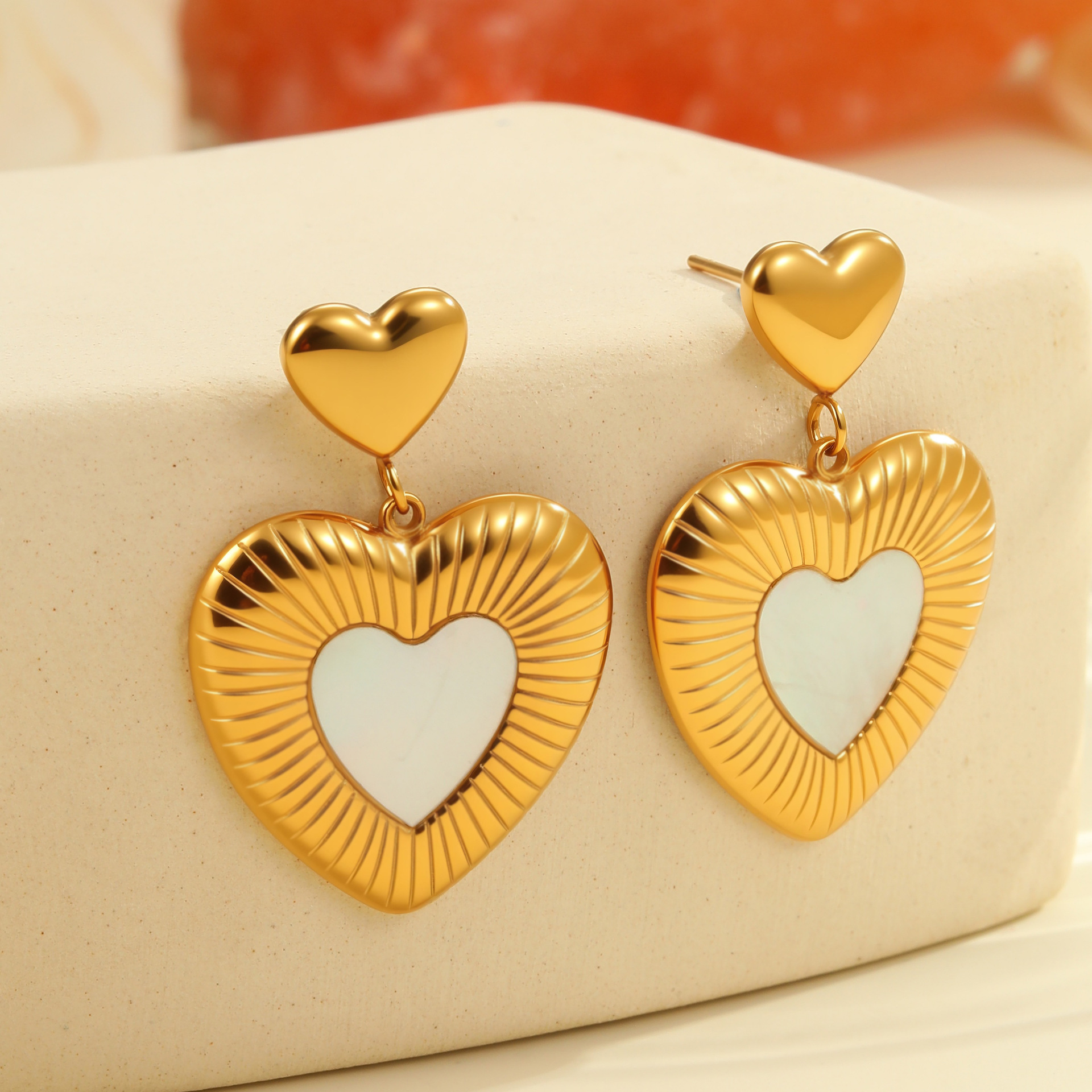 Heart Stainless Steel White Fritillary Earrings