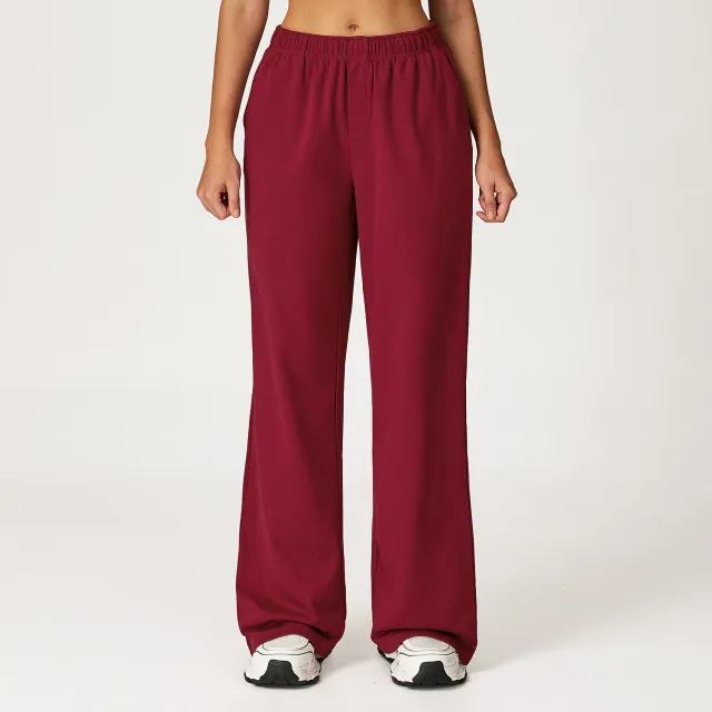 Autumn And Winter High Waist Long Sports Pants Wide Cherry Red - Shop at LoveMi
