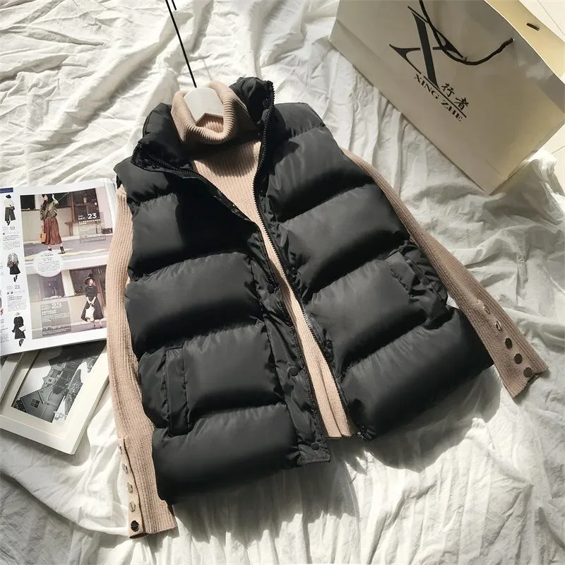 Women's Short All-match Thickened Down Cotton Vest - Black