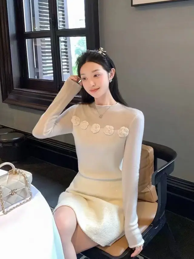 Wool Mixed Yarn Half Turtleneck Sweater French Socialite Temperament White - Shop at LoveMi