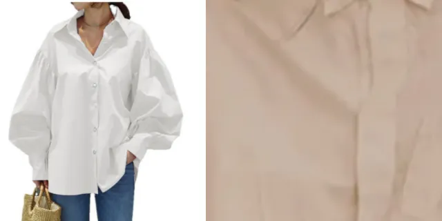 Women's Casual Shirt Lantern Sleeve Lapel Top Apricot - Shop at LoveMi