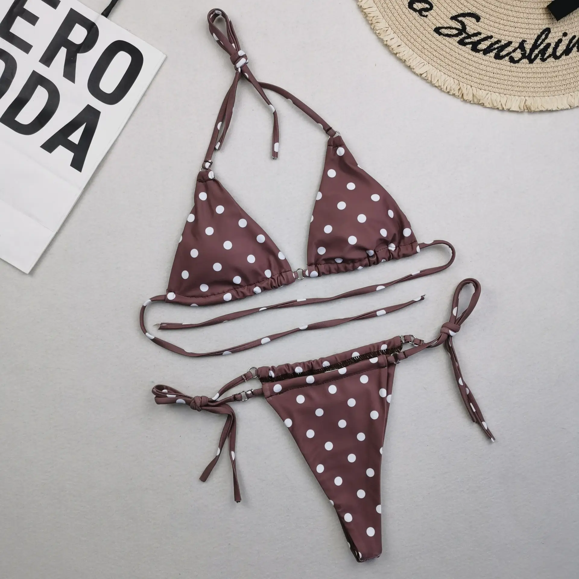 Printed Bikini Drawstring Triangle Swimsuit