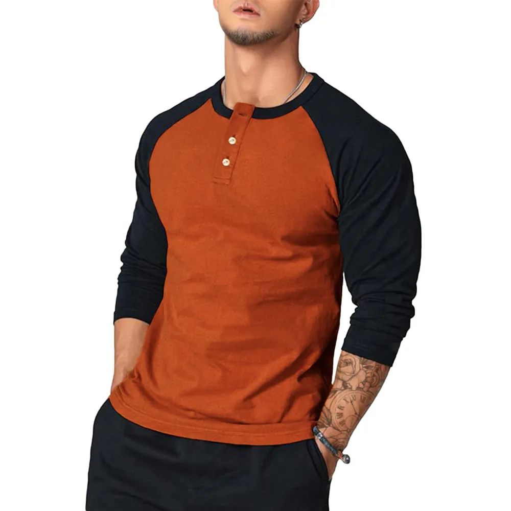 Slim Fit Round Neck Long Sleeves T-shirt Color Matching European And American Style