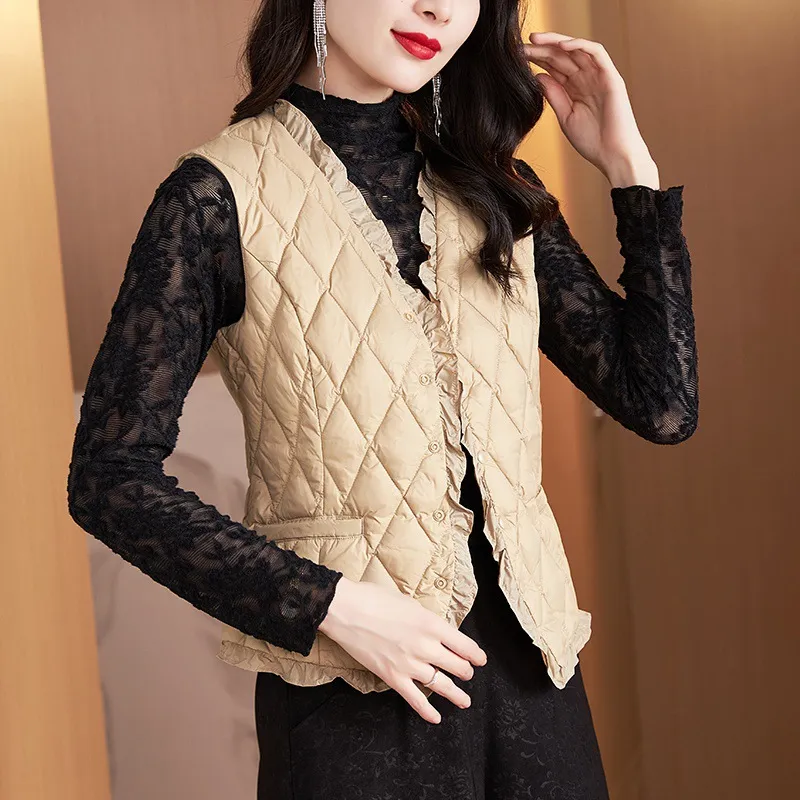 Coat Cotton-padded Jacket Vest For Women - Apricot