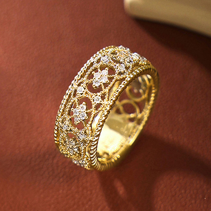 New Woven-pattern Gold-carved Openwork Ring