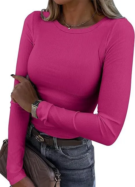 Slim Fit Casual Basic Top Rose - Shop at LoveMi