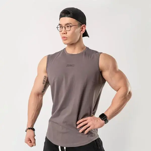 Men's Sleeveless Cotton Tank Top for Gym and Sports — Dark Gray Black, M