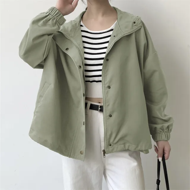 Special interest Design Loose fitting Short Coat Women's Casual Light Green - Shop at LoveMi