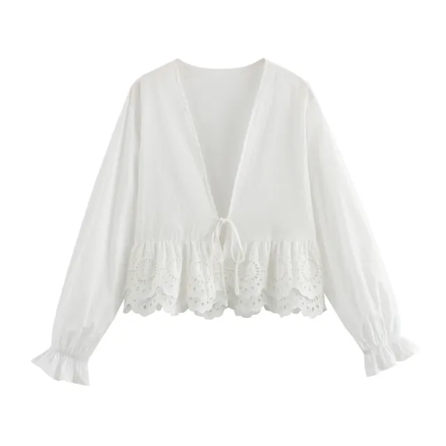 Deep V neck Long Sleeve Shirt Top Picture Color S - Shop at LoveMi