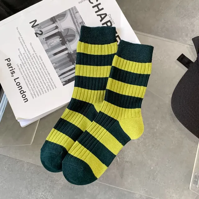 Women's Socks Autumn And Winter Double Needle Fashion Casual Dark Green Stripes - Shop at LoveMi