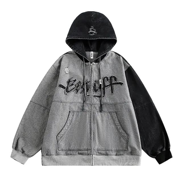 Irregular Stitching Hooded Denim Jacket Women Shadow Gray - Shop at LoveMi