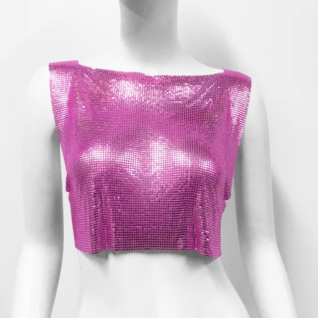 Women's Metal Sequins Top Sweet And Spicy Style Vest Rose Red - Shop at LoveMi