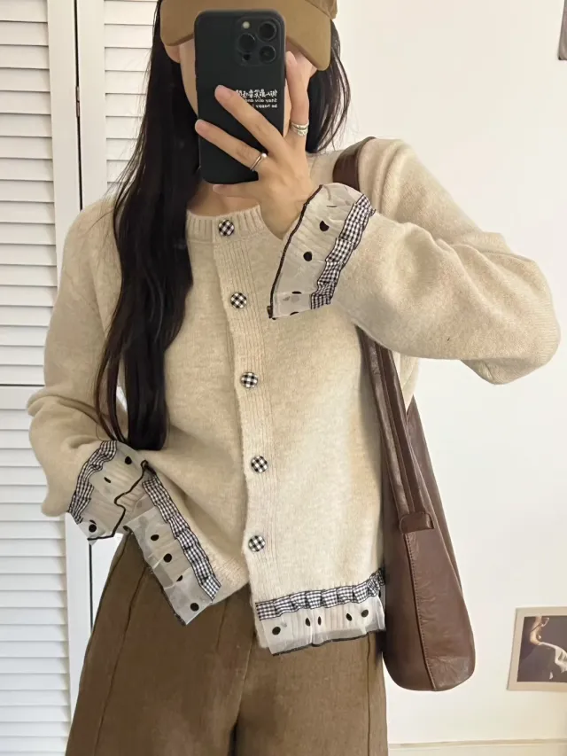 Lace Knitted Cardigan Casual Women's Sweater White - Shop at LoveMi
