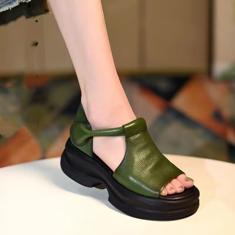 Womens Thick-Soled Roman Sandals Open-Toe Outdoor Slippers Hollowed-Out Trendy And Comfortable