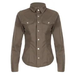 Retro Pleated Lapel Breasted Slim Fit Denim Shirt For Women - Brown - View 1