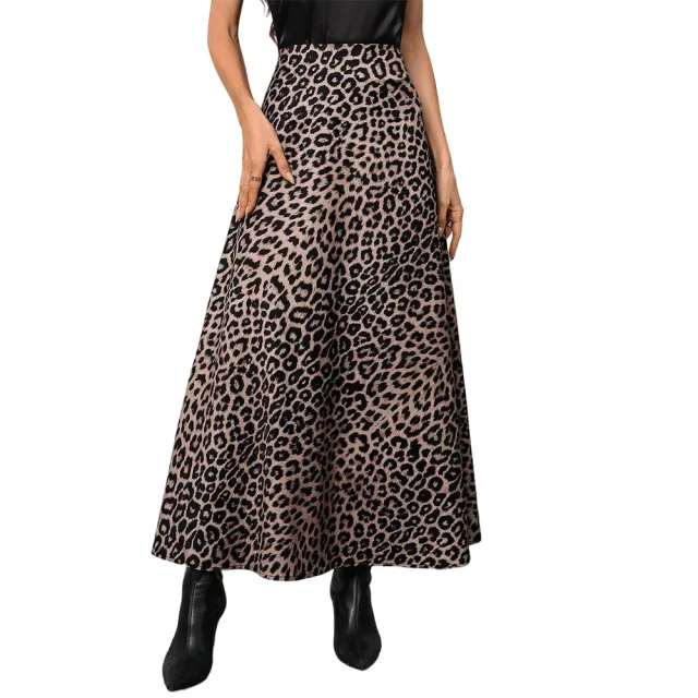 Womens Retro Leopard Print Full A Line Skirt Leopard - Shop at LoveMi
