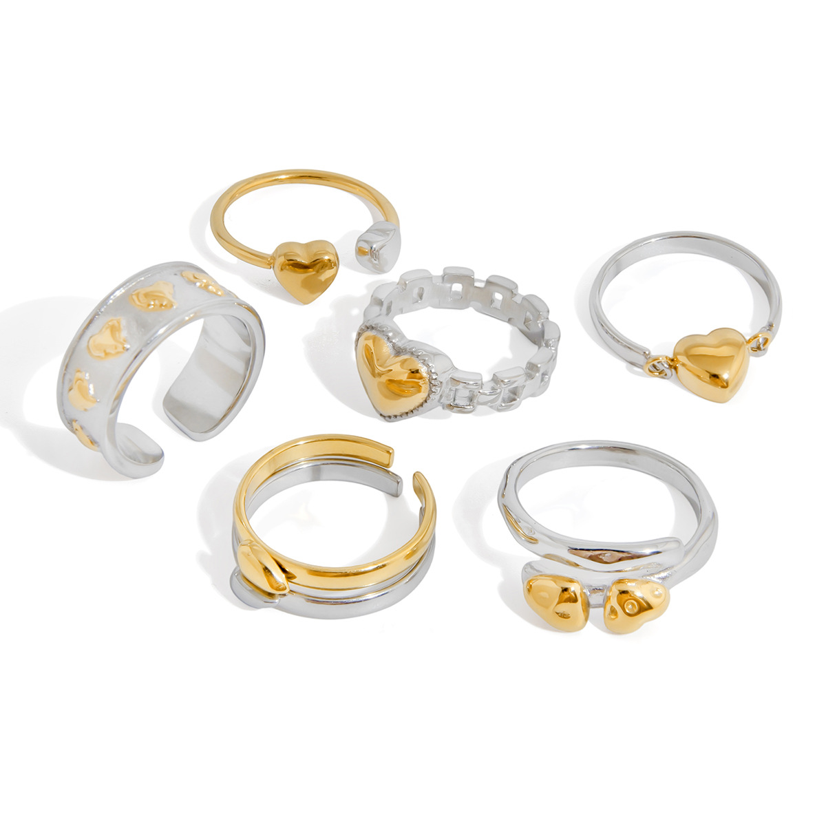 Stainless Steel Heart-Shaped Gold And Silver Two-Tone Ring A Romantic Color-Blocked Gift For Him Or Her