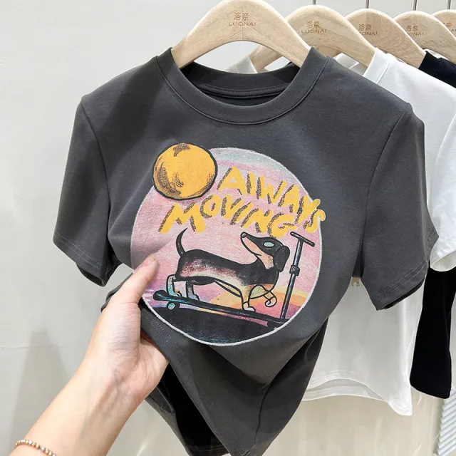 Women's Short sleeved T shirt Printed Short Top Gray - Shop at LoveMi