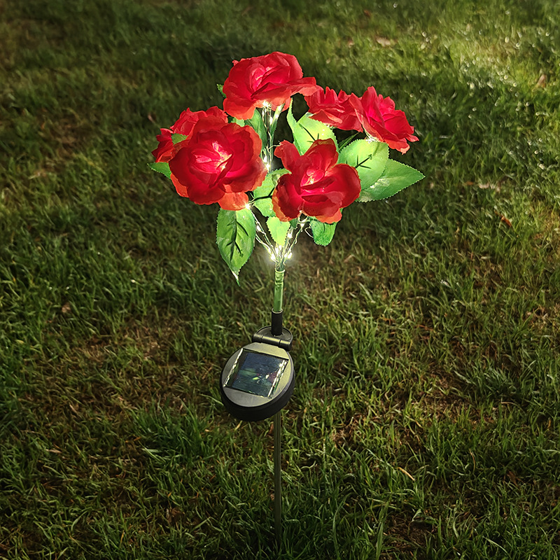 New Realistic LED Ground-insertion Ambient Lighting For Courtyards A 7-head Colorful Solar-powered Rose Decorative Lamp — foto 10