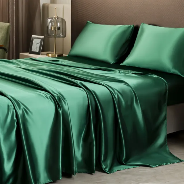 Fitted Sheet And Bed Sheet Pillowcase Four piece Set Bed Sheet Dark Green - Shop at LoveMi
