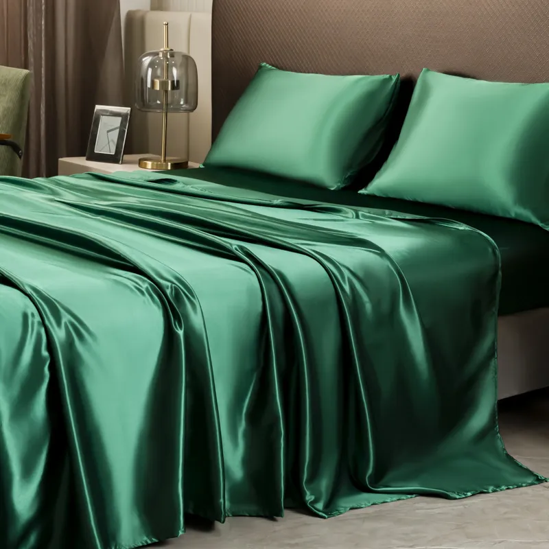 Fitted Sheet And Bed Sheet Pillowcase Four-piece Set Bed Sheet - Dark Green