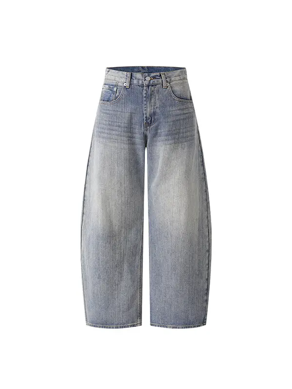 Fall American-Style Retro Washed-Blue Casual Denim Jeans