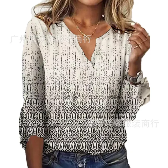 Printed V neck Flare Sleeve T shirt Black - Shop at LoveMi